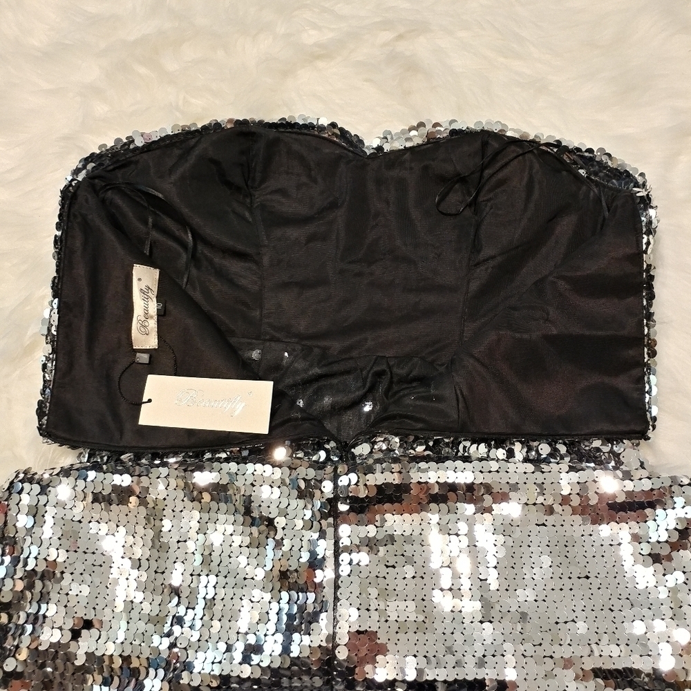 Beautifly Silver Sequin Sweetheart Dress - Picture 10 of 12